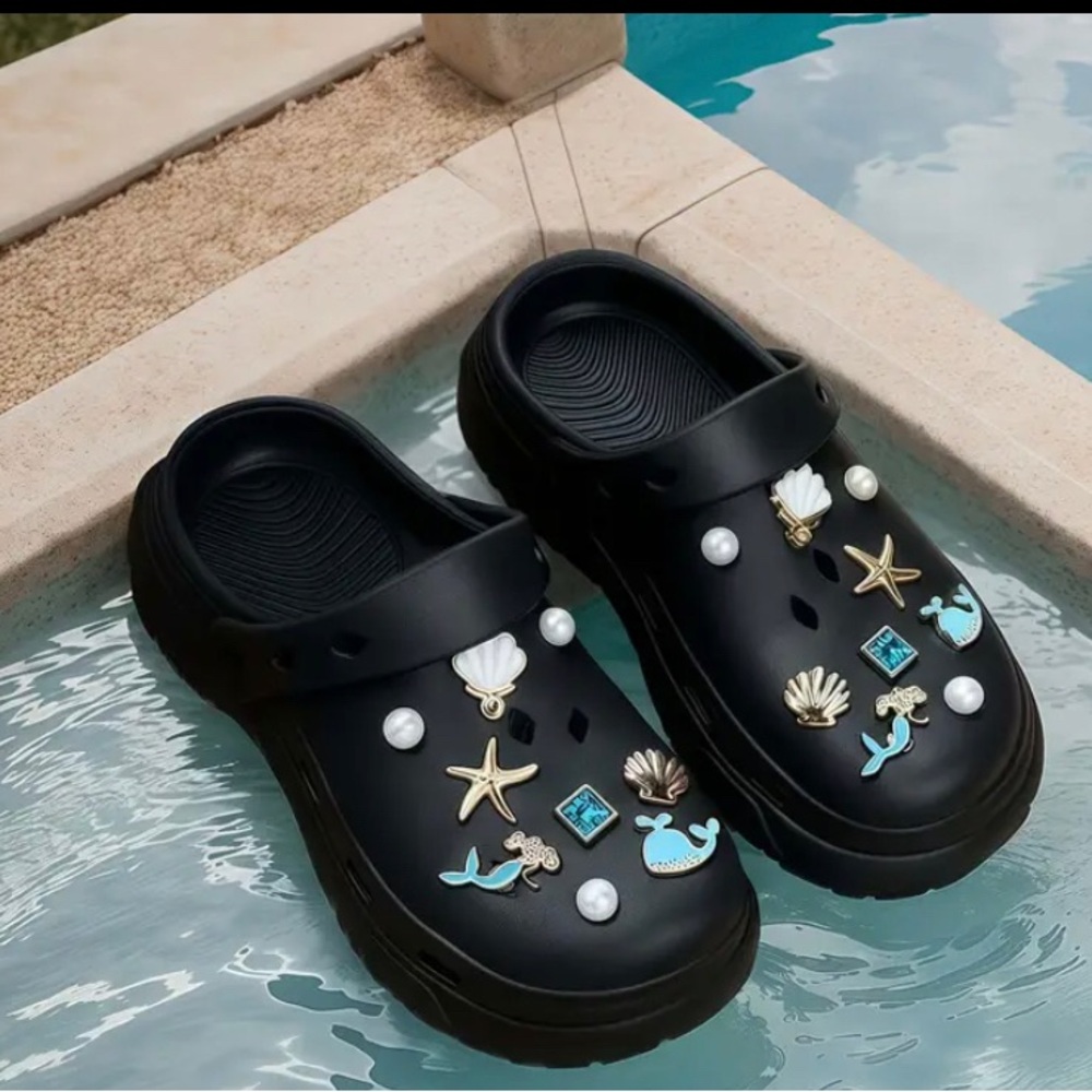 Black Clog Shoes with Nautical Charms